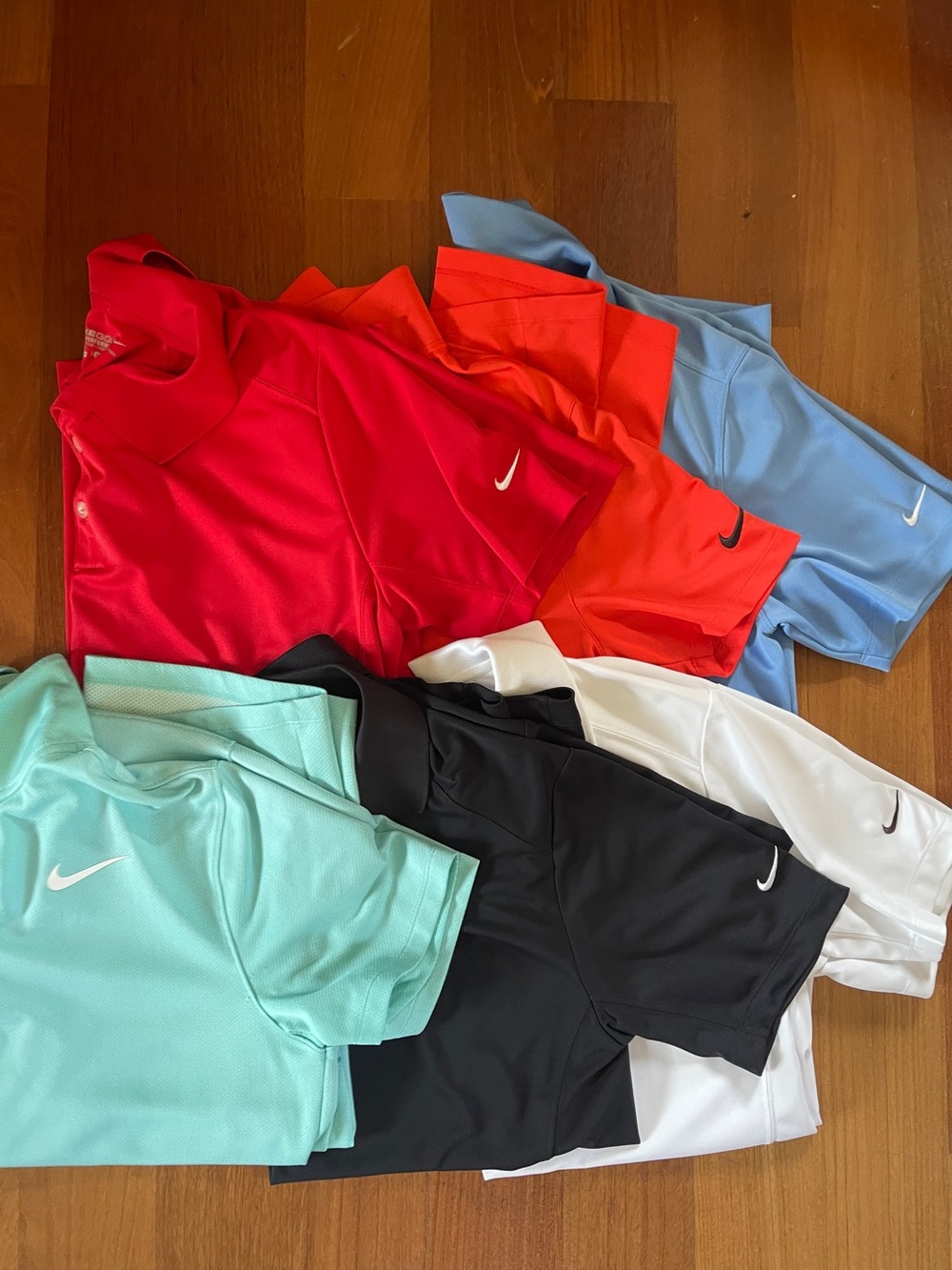 6 Nike Short Sleeve Golf Polo Pack - Red, Orange, Light Blue, Mint, Black, White